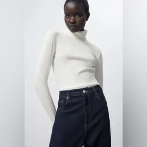 Zara cream ribbed turtleneck sweater
